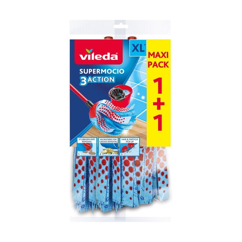 Vileda Super Mocio Mop Heads Refill Blue 3 Action