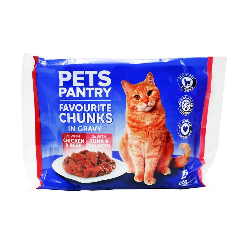 PETS PANTRY CHUNKS GRAVY CAT POUCH 4PK 02/29