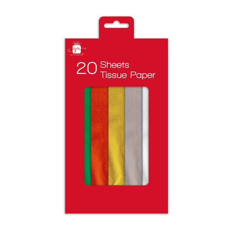 XMAS TISSUE PAPER 20 SHEETS ASST COLOURS (C)
