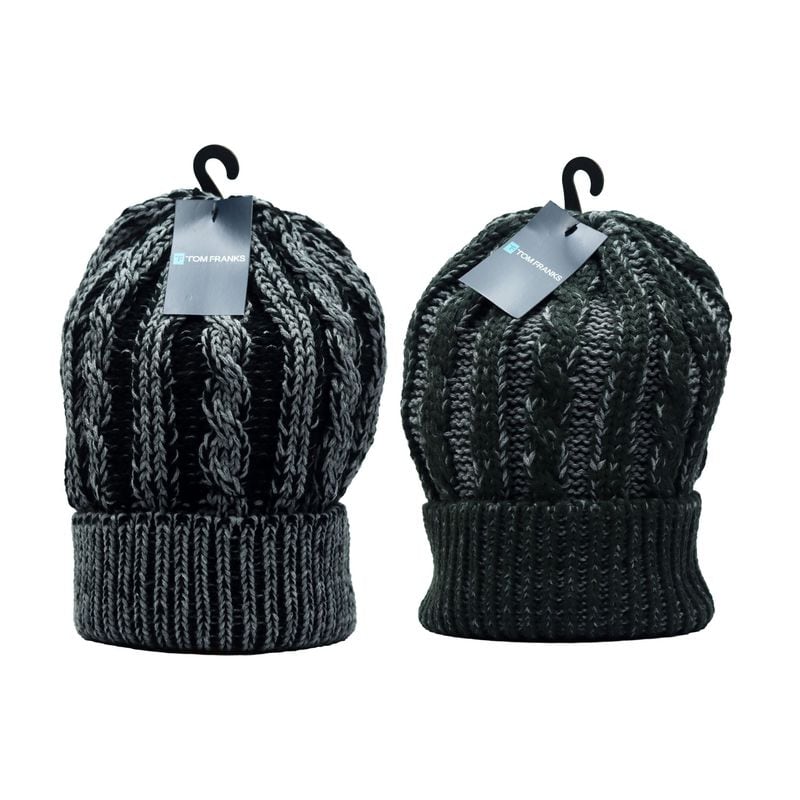 Hat Mens Cable Knit Fleece Lining Assorted