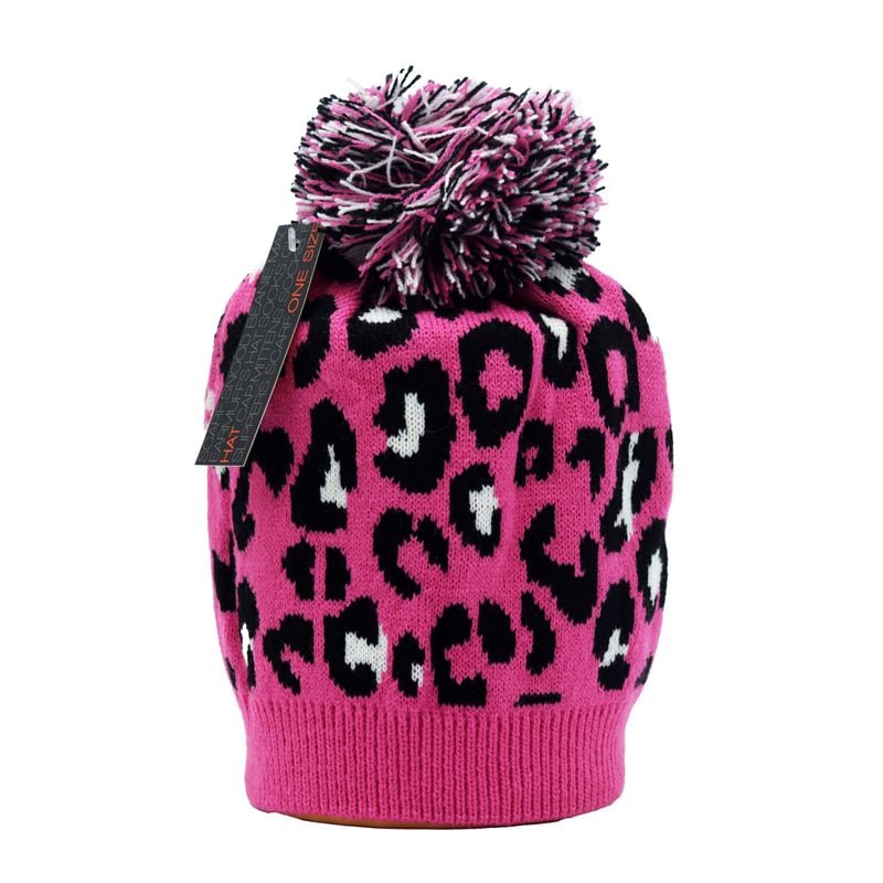 Hat Girls Bobble Leopard Print Pink