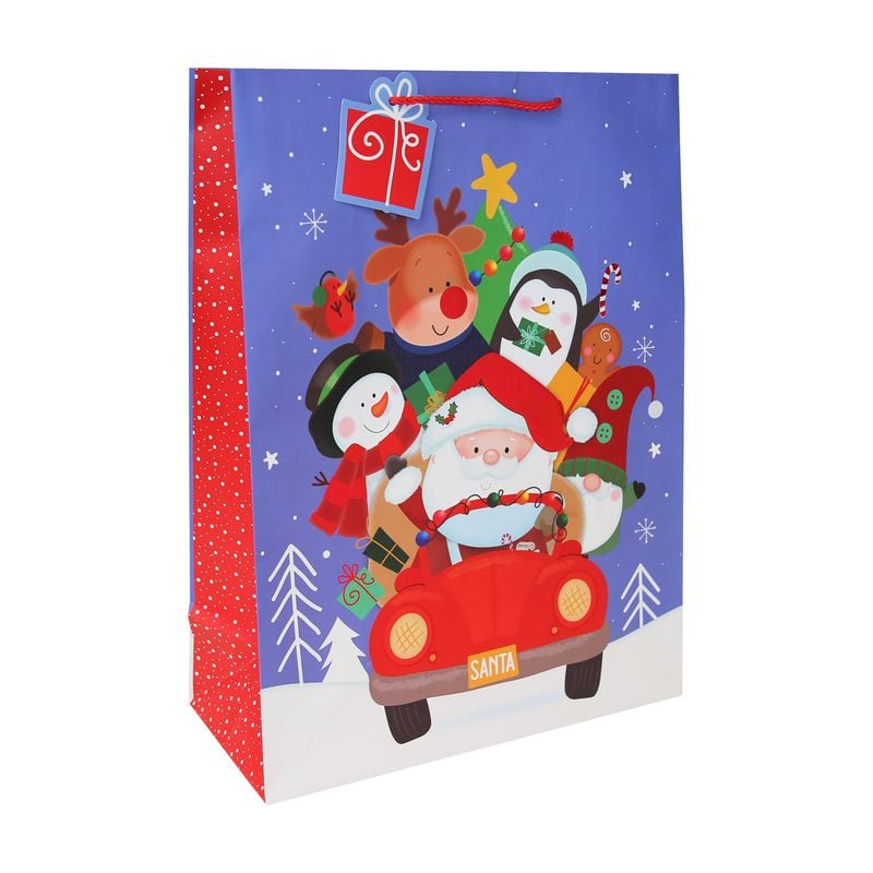 Xmas Gift Bag XL Santa Car