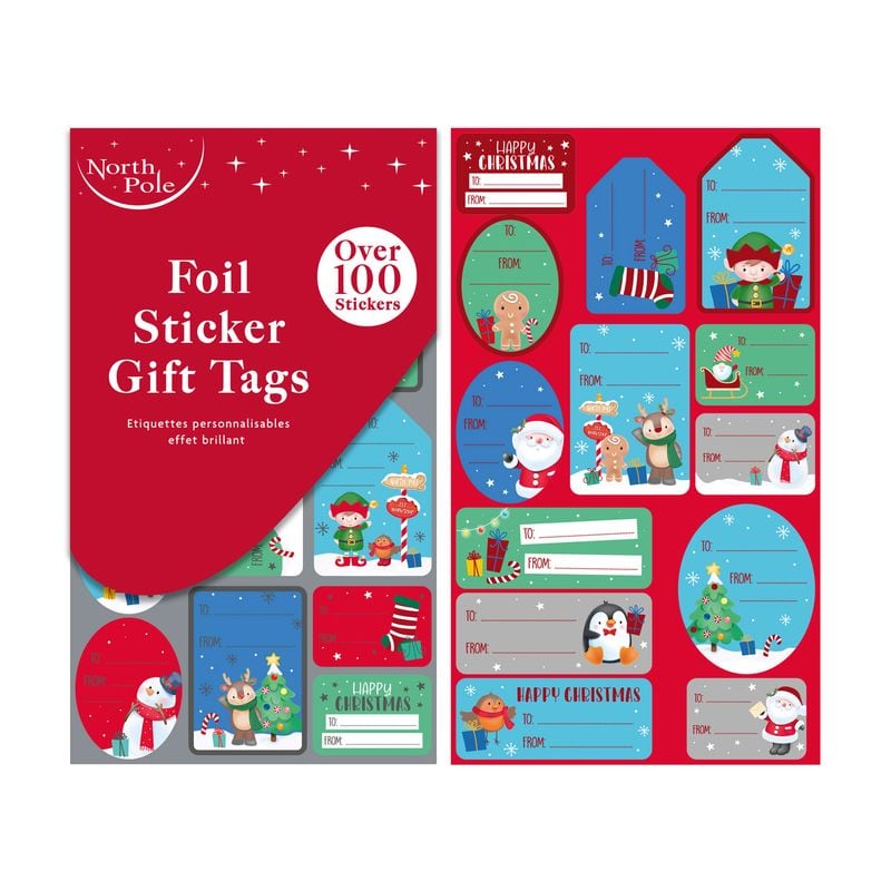 Xmas Gift Tag Stickers Cute Foil