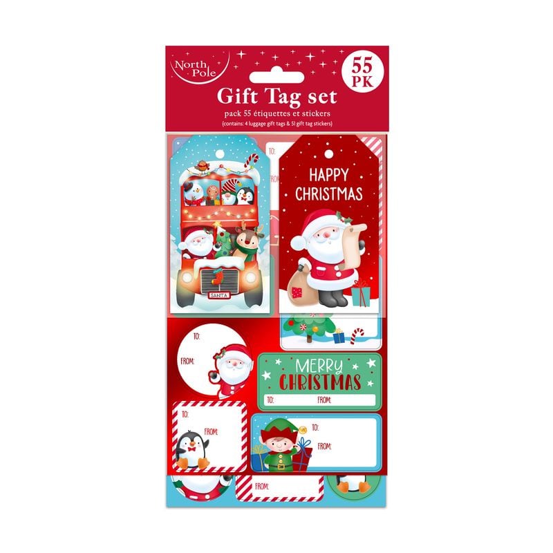 Xmas Gift Tag & Sticker Cute Set 55pk