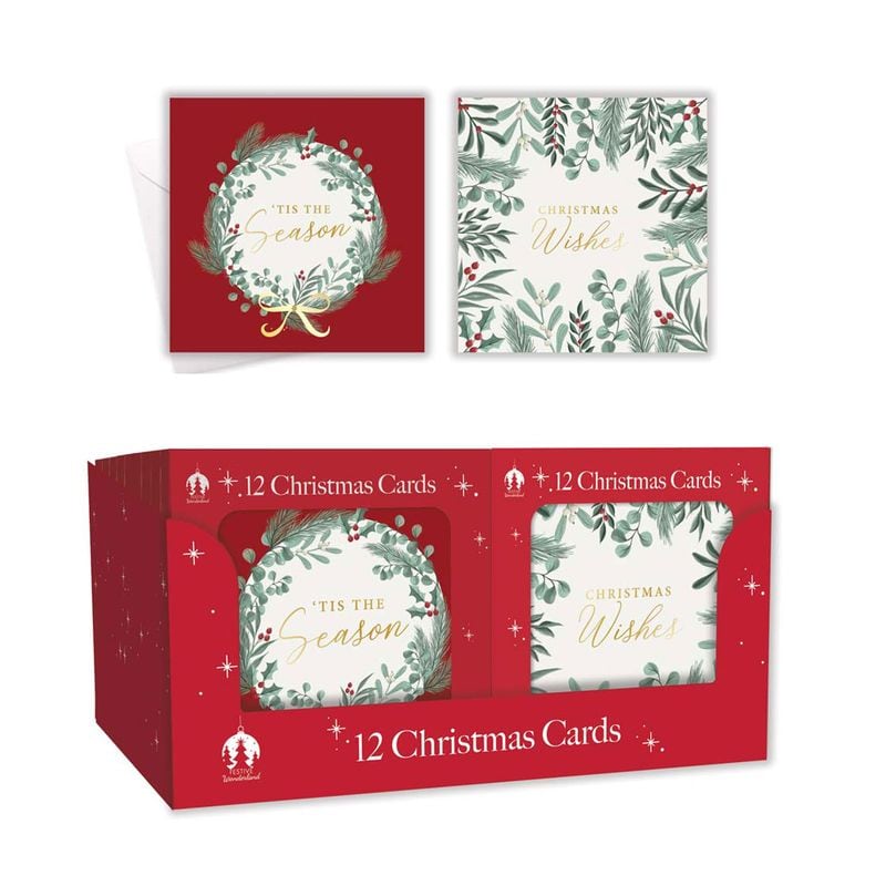 Xmas Cards Square Wreath & Foliage