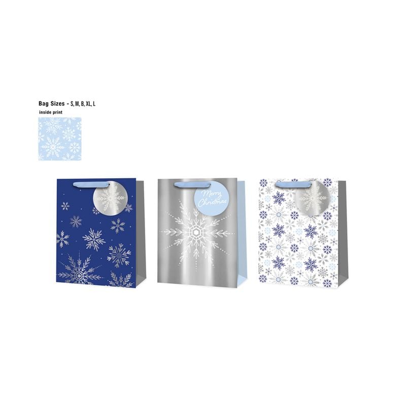 Xmas Gift Bag Large Snowflakes Mix