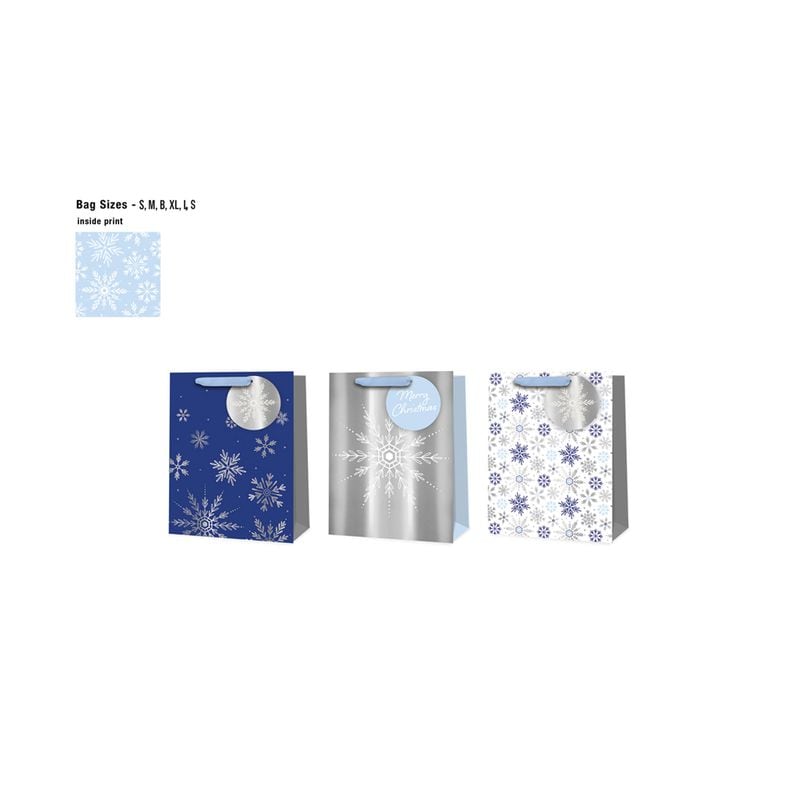 Xmas Gift Bag Medium Snowflakes Mix