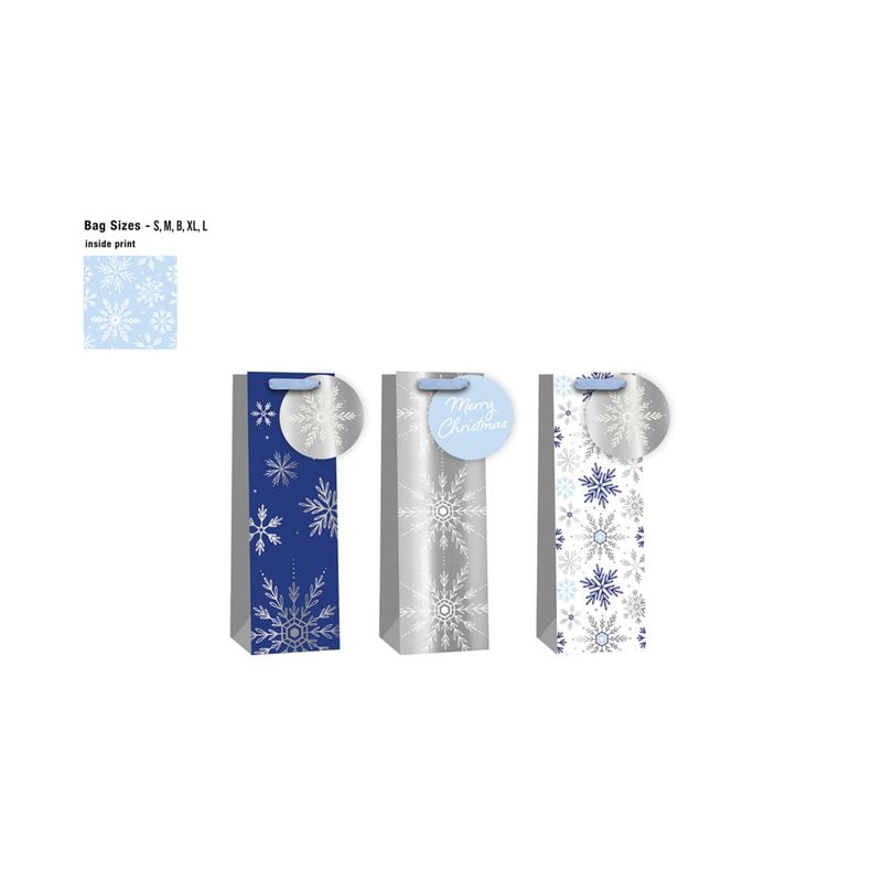 Xmas Gift Bag Bottle Snowflakes Mix