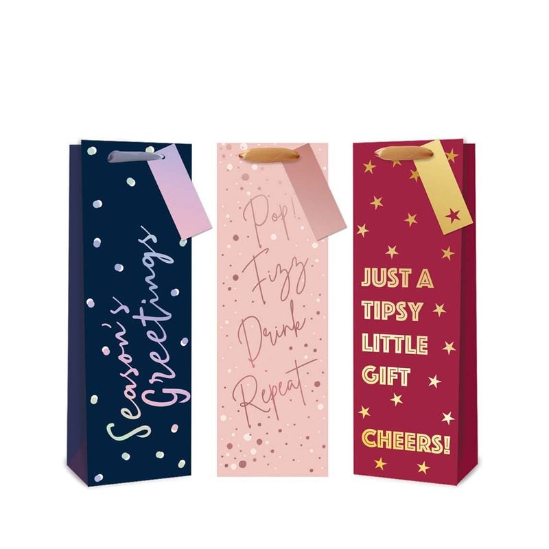 Xmas Gift Bag Bottle Navy Pink Red Assorted