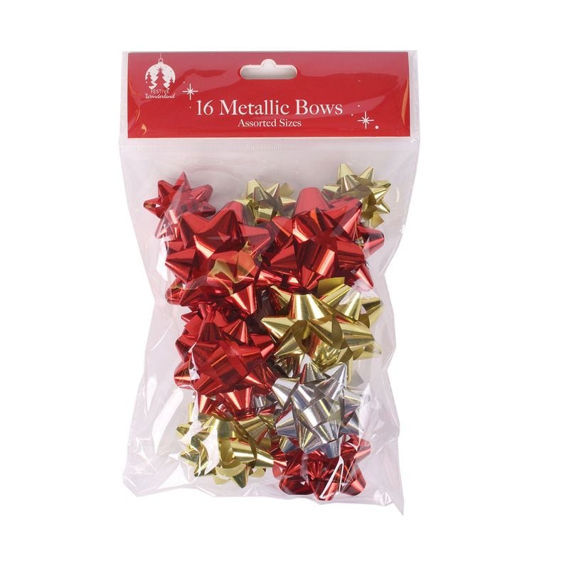 Xmas Gift Bows Red Gold Silver Assorted