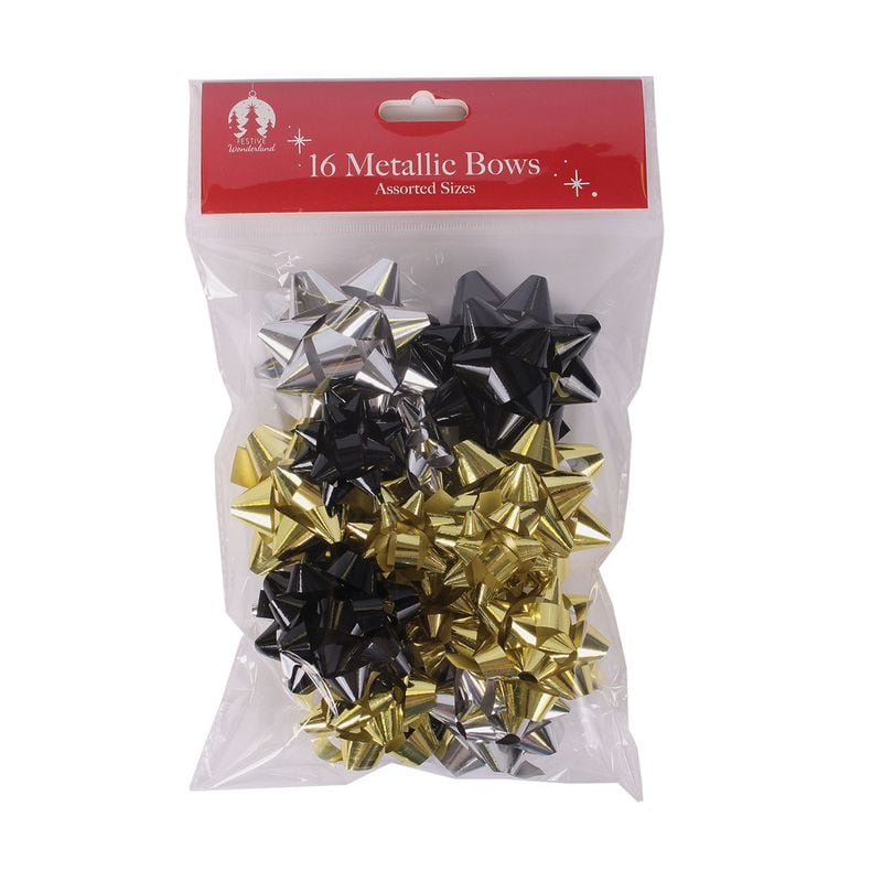 Xmas Gift Bows Black Gold Silver Assorted Size