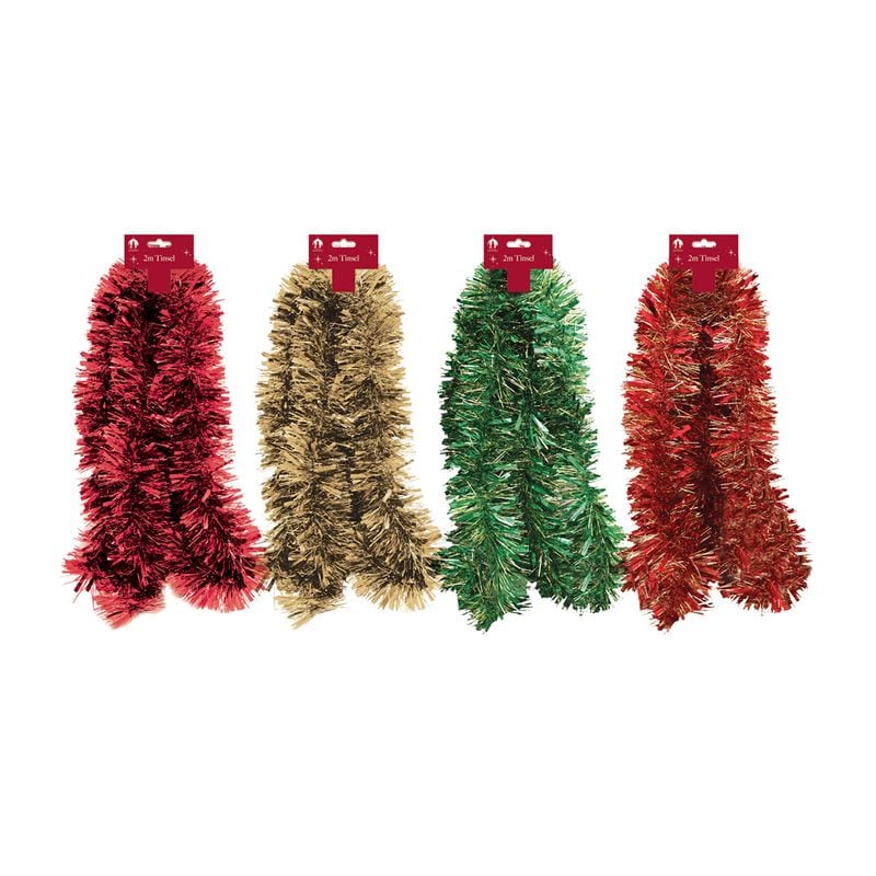 Xmas Tinsel Chunky 2m Traditional Assorted