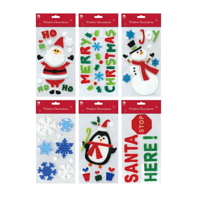 Xmas Window Stickers Gel Assorted