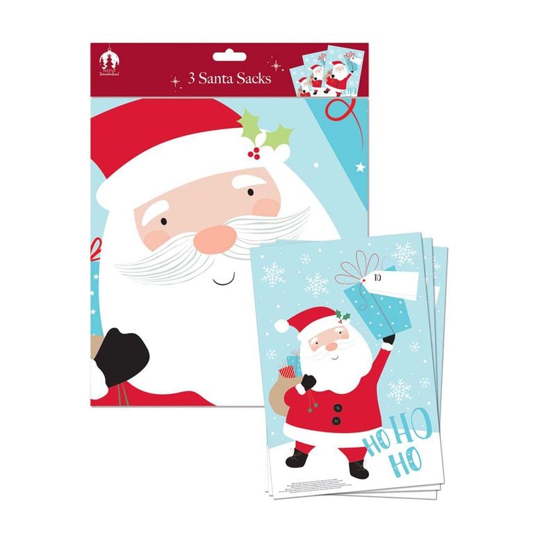 Xmas Santa Sacks Pvc 3pk