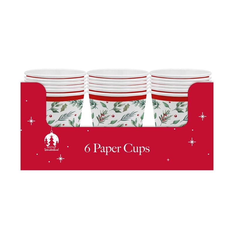 Xmas Paper Cups Traditional 6pk