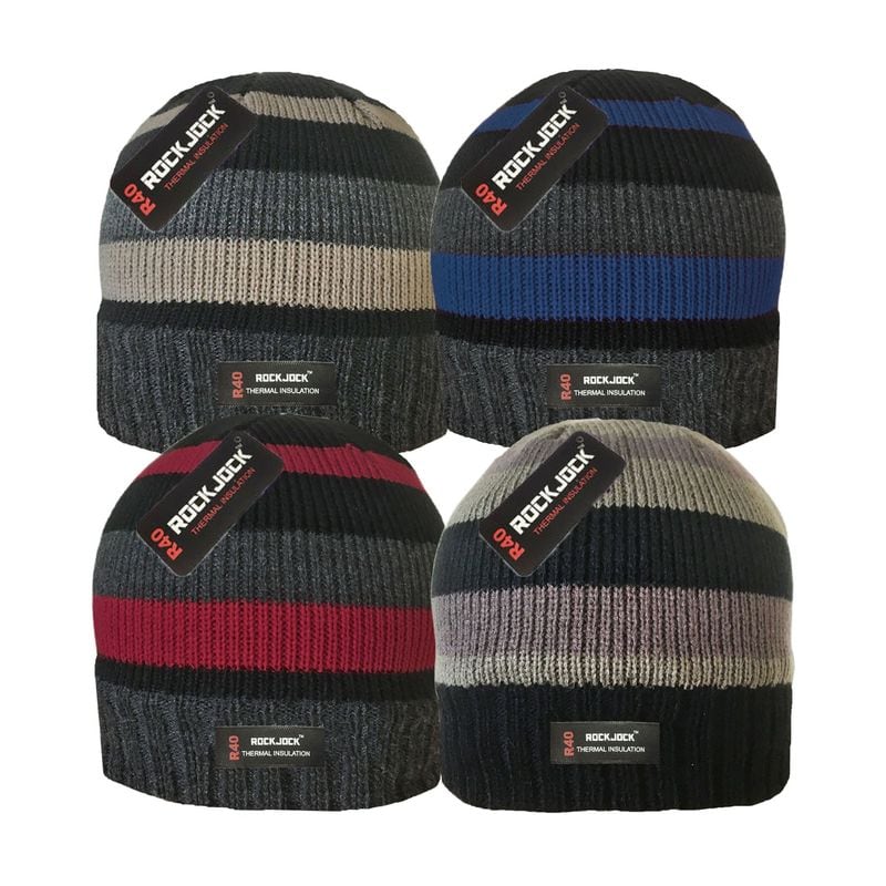 Hat Mens Thermal Striped Assorted