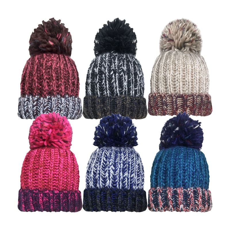 Hat Adult Knitted Pom Pom Assorted Colours