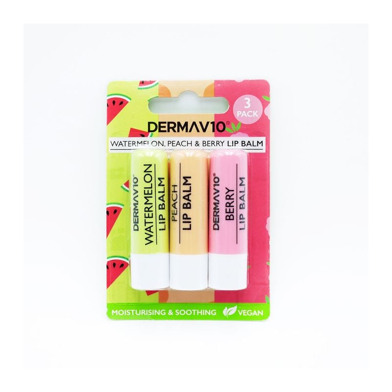 Dermav10 Trio Lip Balm Watermelon Peach Berry