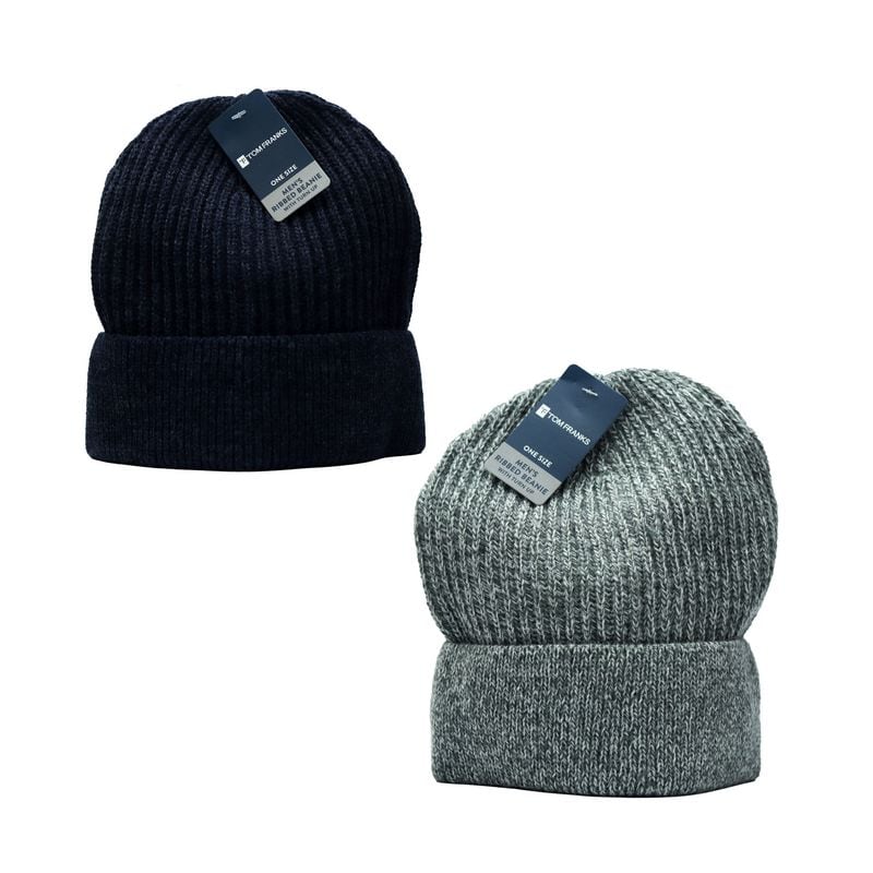 Hat Mens Ribbed Beanie With Turn Up