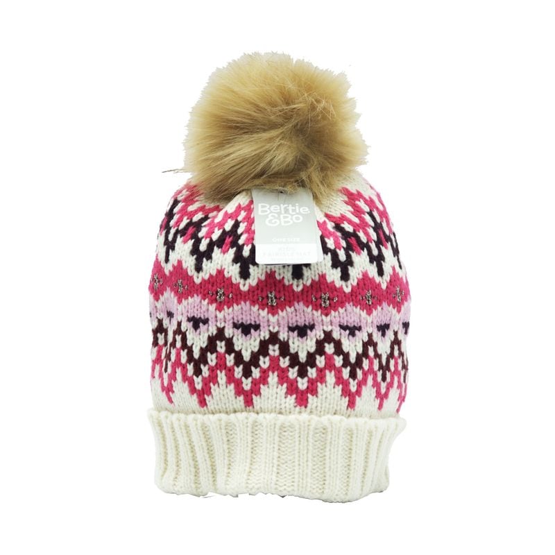 Hat Girls Fairisle Bobble With Lining