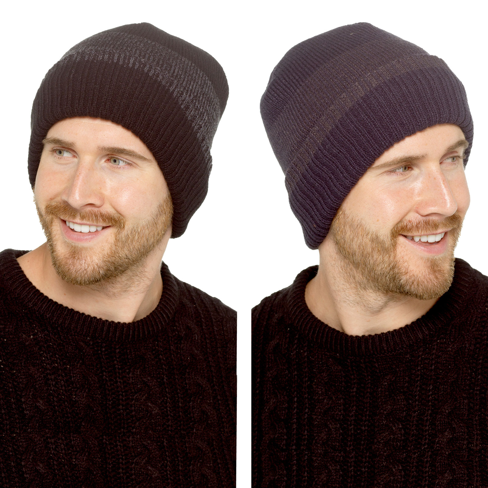 Hat Mens Knitted With Fleece Lining Assorted