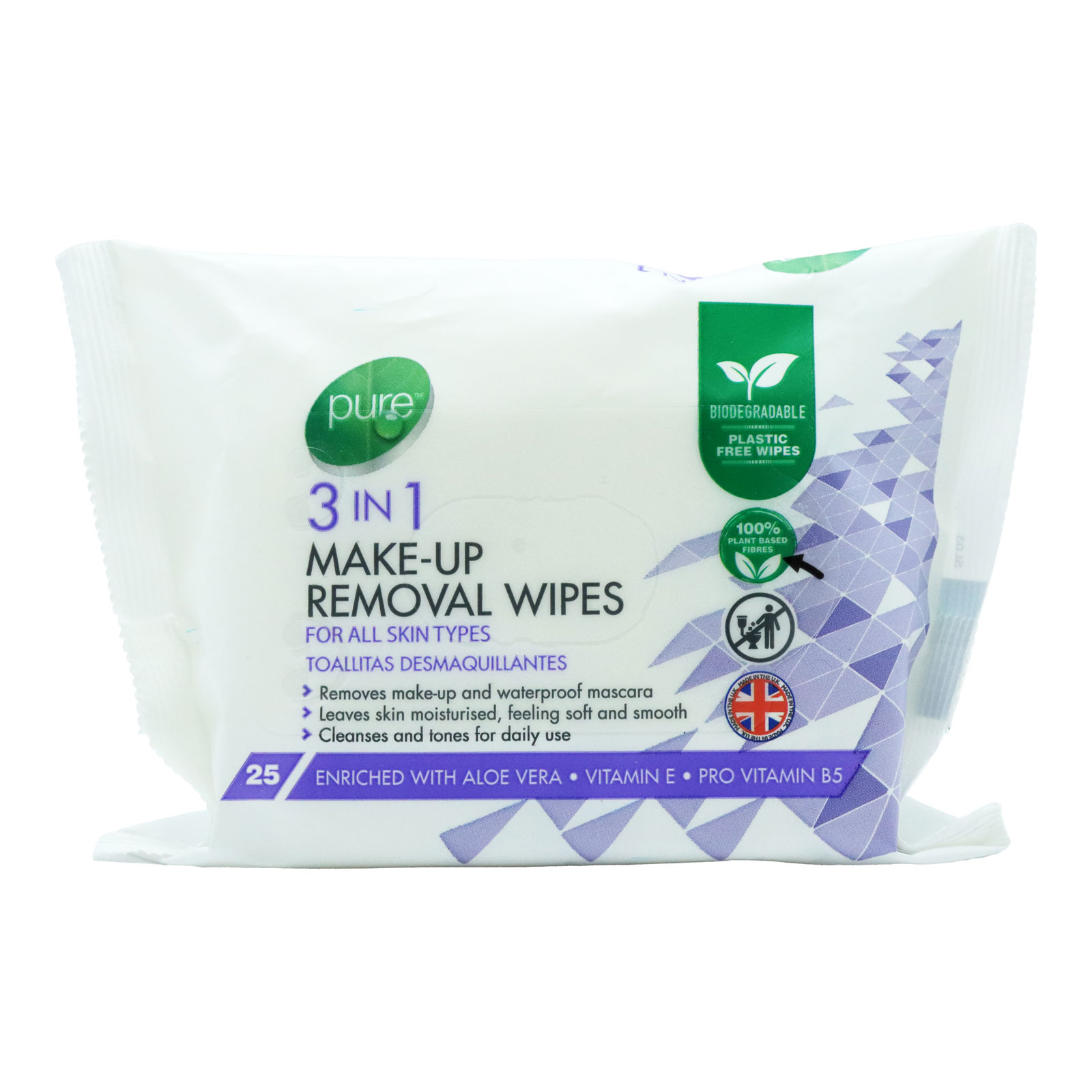 PURE 3IN1 WIPES MAKE UP REMOVAL 25'S 08/28