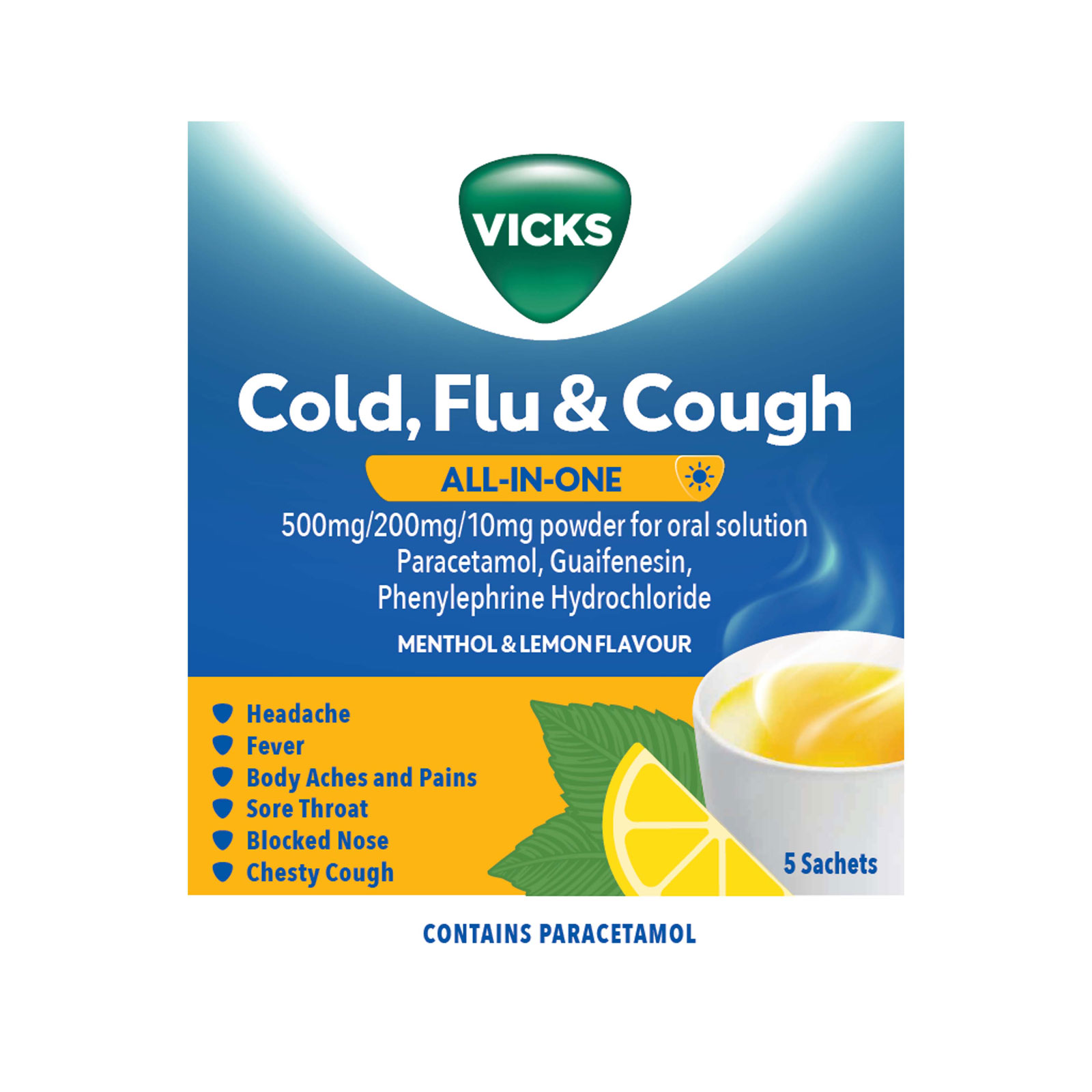 Vicks Cold & Flu Powder Lemon Menthol