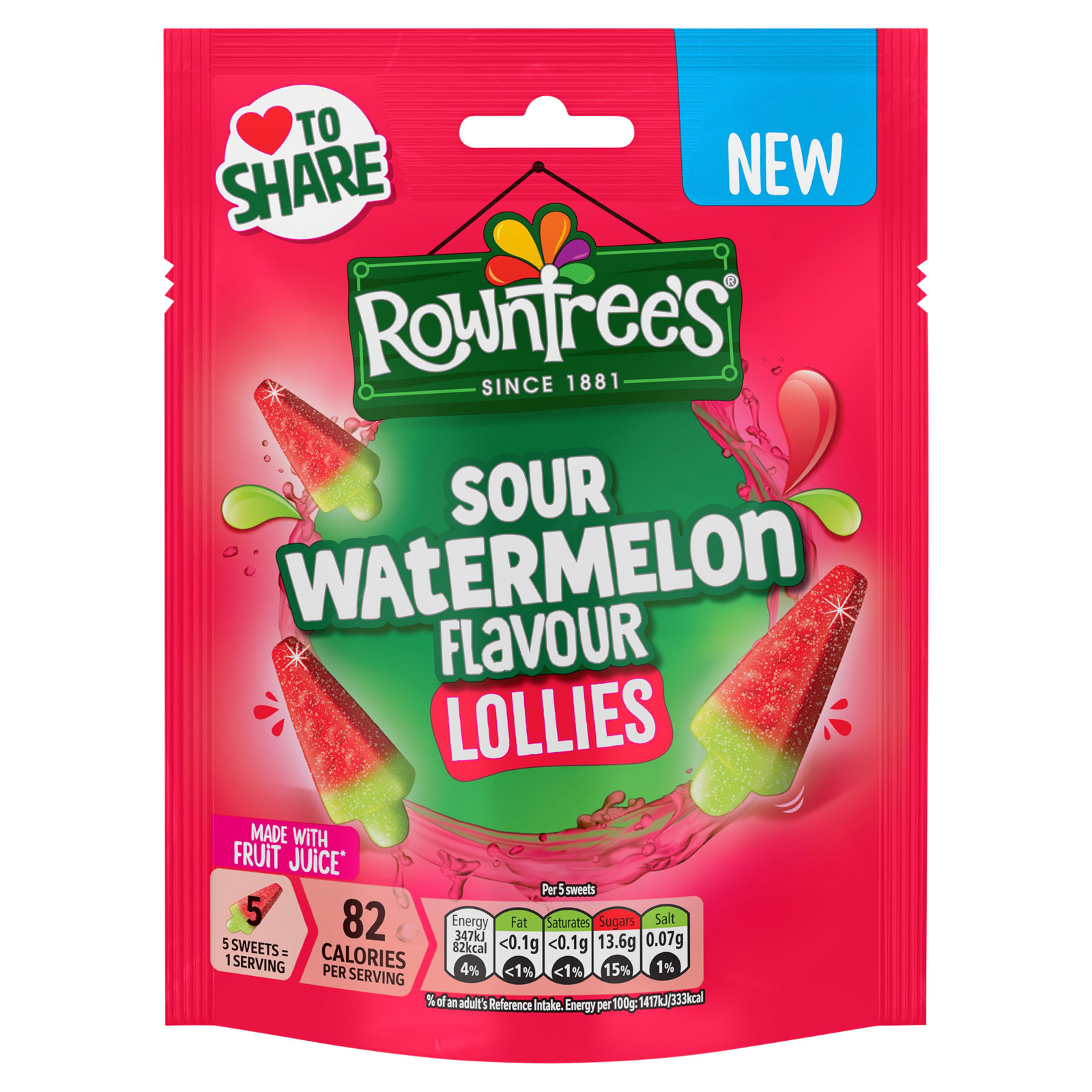 Rowntrees Sour Watermelon Lollies Pouch